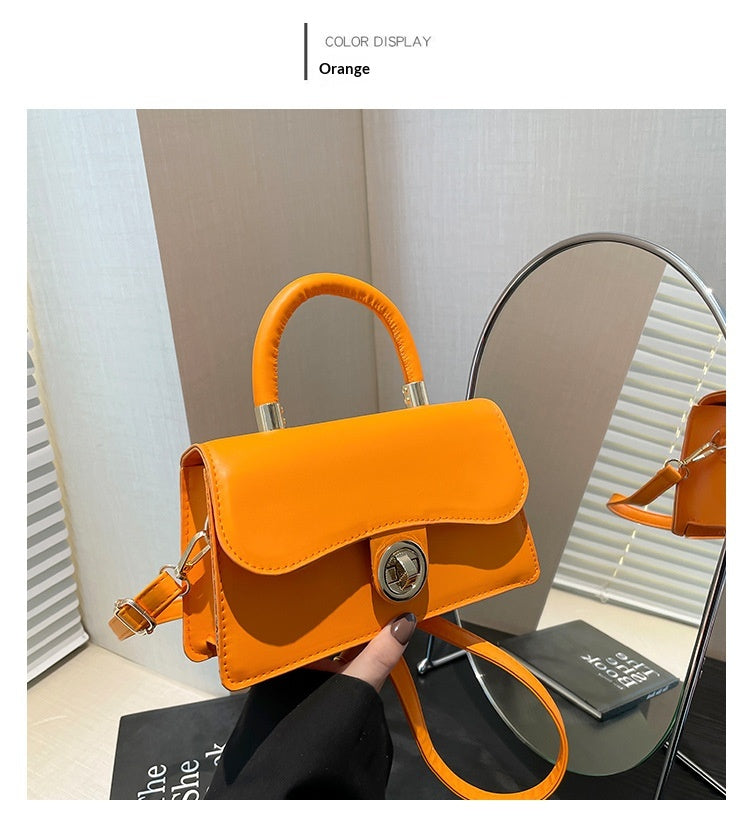 Spring Womens Commuter Light-Luxury Solid-Colored Crossbody Bag With Lock Closure