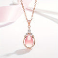 Temperamental Necklace Female Drop-Shaped Pink Pendant Simple Niche O-Shaped Chain Clavicle Chain Rose Quartz Pendant