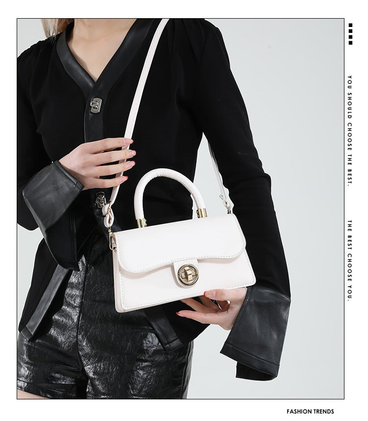 Spring Womens Commuter Light-Luxury Solid-Colored Crossbody Bag With Lock Closure