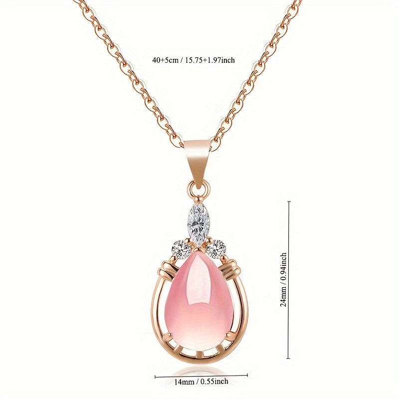 Temperamental Necklace Female Drop-Shaped Pink Pendant Simple Niche O-Shaped Chain Clavicle Chain Rose Quartz Pendant