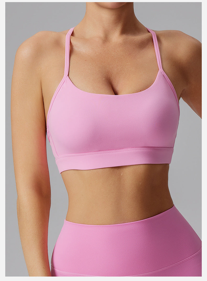 Womens Solid-Colored Versatile Thin-Strap Shock-Absorbing Quick-Drying Yoga Tank Top