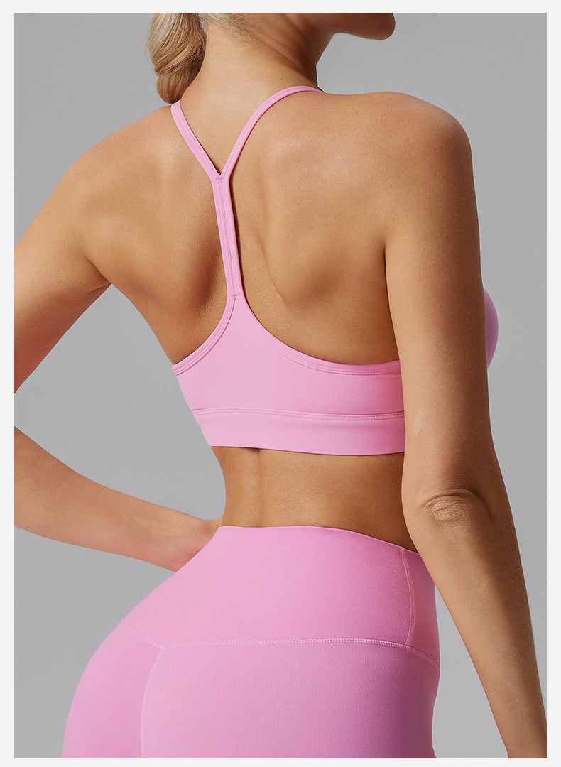 Womens Solid-Colored Versatile Thin-Strap Shock-Absorbing Quick-Drying Yoga Tank Top