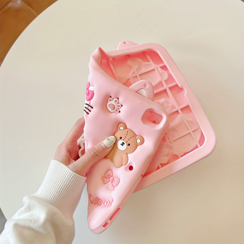 Sanrio Hello Kitty Pink Tablet Case, Suitable for iPad - Cute Aesthetic Soft Shell Cartoon Luxury Protective Cover, Device Protection, Playful Style, Kawaii Design, Stretchable Material, Durable Case, Stylish Protector, Anime