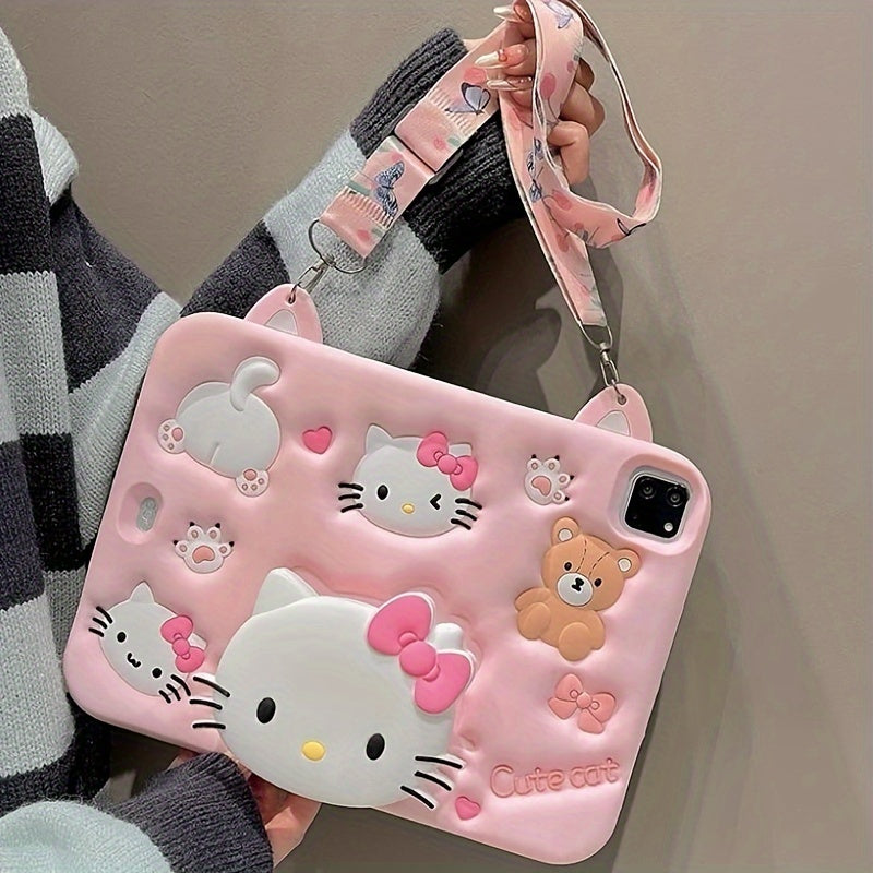 Sanrio Hello Kitty Pink Tablet Case, Suitable for iPad - Cute Aesthetic Soft Shell Cartoon Luxury Protective Cover, Device Protection, Playful Style, Kawaii Design, Stretchable Material, Durable Case, Stylish Protector, Anime