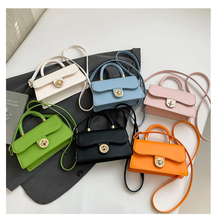 Spring Womens Commuter Light-Luxury Solid-Colored Crossbody Bag With Lock Closure