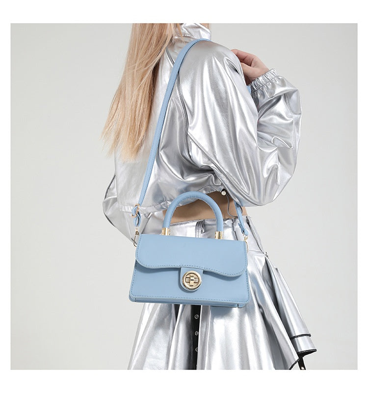 Spring Womens Commuter Light-Luxury Solid-Colored Crossbody Bag With Lock Closure