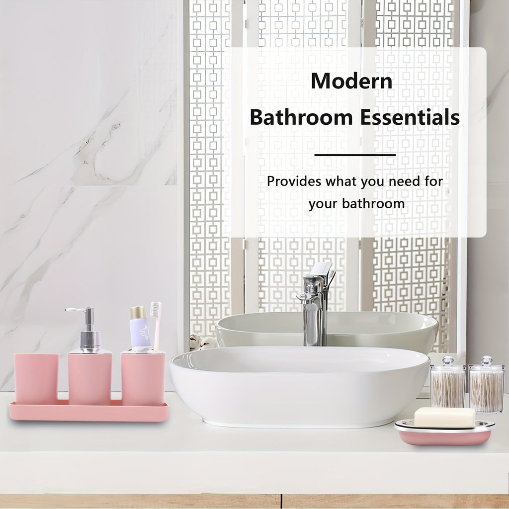 8Pcs Pink Bathroom Accessories Set - with Trash Can, Toilet Brush, Toothbrush Holder, Lotion Soap Dispenser, Soap Dish, Toothbrush Cup, Qtip Holder, Tray