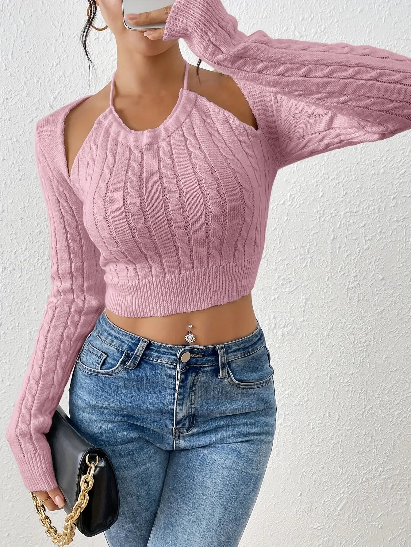 Women's Slim Fit Tie-Front Ombre Colorblock Sweater - Sleeve Top with Back Tie Detail, Pastel Pink to Blue Gradient for Spring/Fall, Cute Sweaters, Casual Wear, Breathable Material, Stylish Pullover, Styleconscious Buyers Pinkshop
