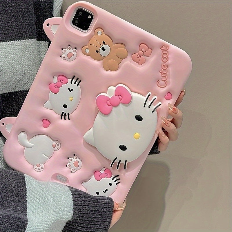 Sanrio Hello Kitty Pink Tablet Case, Suitable for iPad - Cute Aesthetic Soft Shell Cartoon Luxury Protective Cover, Device Protection, Playful Style, Kawaii Design, Stretchable Material, Durable Case, Stylish Protector, Anime