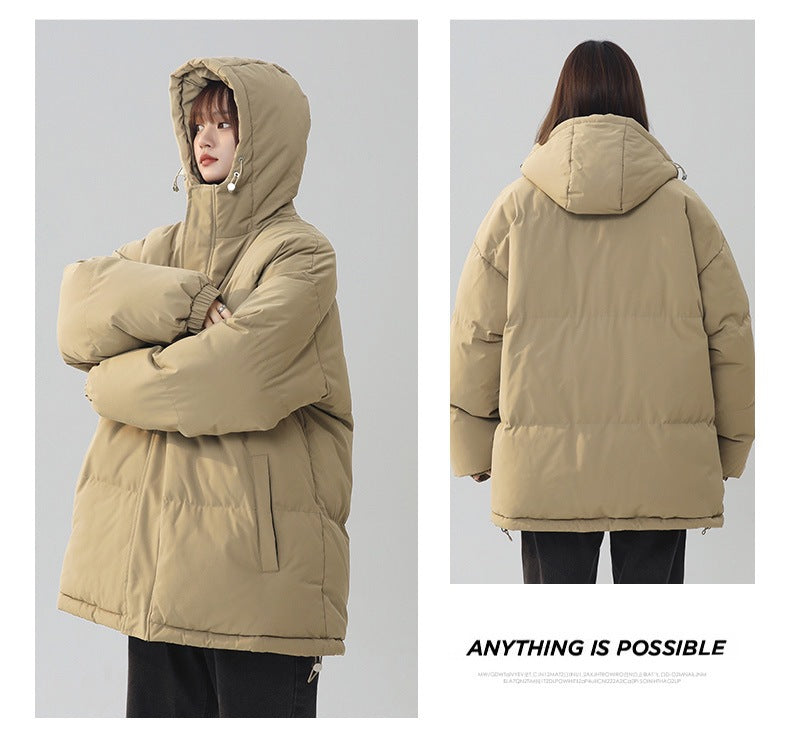 Womens Loose-fitting Solid-color Versatile Cotton Coat