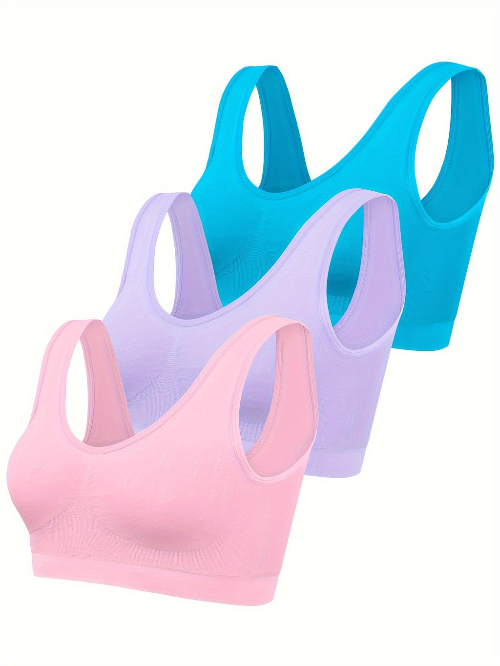 [3pcs Seamless Sports Bras] 3pcs Women's Seamless Sports Bras - No Padding, Low- Non-Sheer Backless Strapless/Tube Top Style (Black/Pink/White) - Gym, Yoga & Casual Attire - Comfortable Wire-Free Chest Supporters