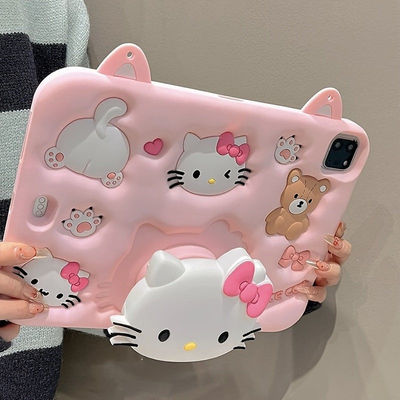 Sanrio Hello Kitty Pink Tablet Case, Suitable for iPad - Cute Aesthetic Soft Shell Cartoon Luxury Protective Cover, Device Protection, Playful Style, Kawaii Design, Stretchable Material, Durable Case, Stylish Protector, Anime