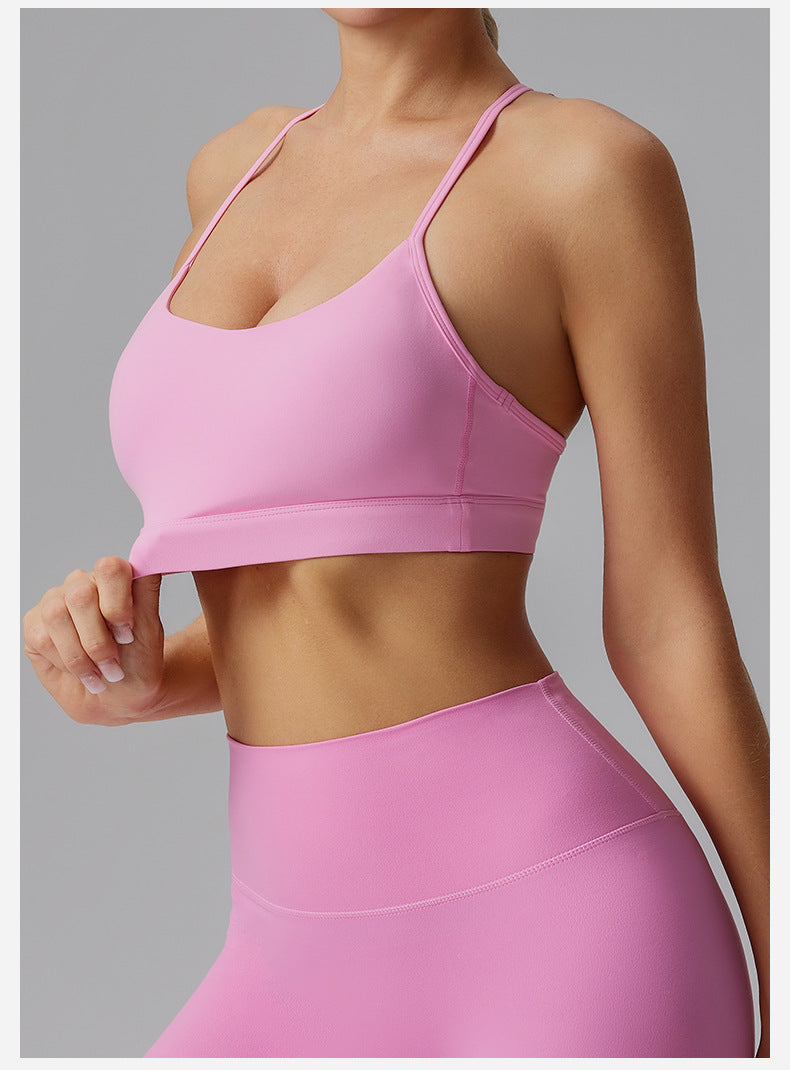 Womens Solid-Colored Versatile Thin-Strap Shock-Absorbing Quick-Drying Yoga Tank Top