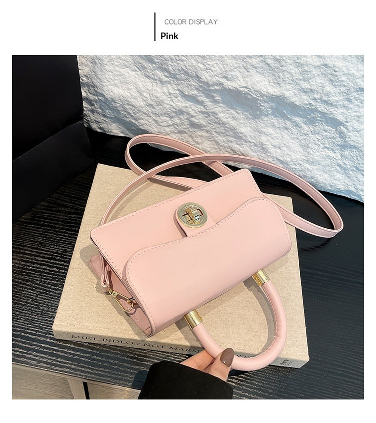 Spring Womens Commuter Light-Luxury Solid-Colored Crossbody Bag With Lock Closure