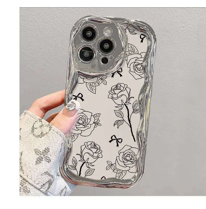 Beautiful Girl Sparkling Electroplated Wave pink Rose Mirror Phone case Heat-resistant iPhone 16 17 Pro Max Phone case Accessory