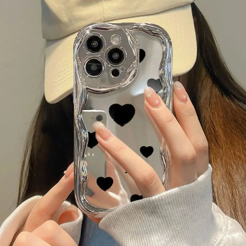 Beautiful Girl Sparkling Electroplated Wave pink Rose Mirror Phone case Heat-resistant iPhone 16 17 Pro Max Phone case Accessory