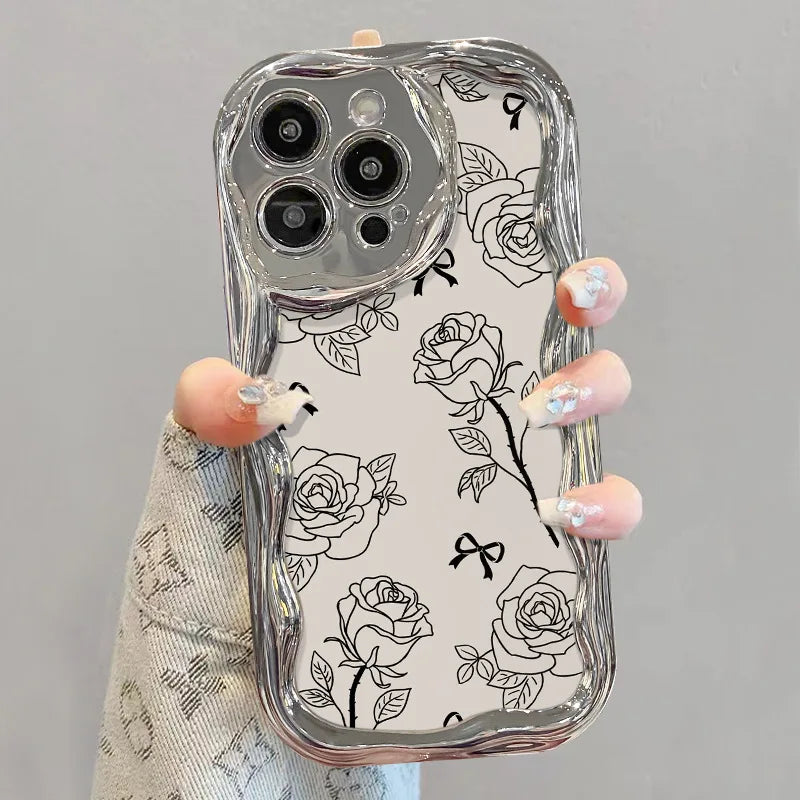 Beautiful Girl Sparkling Electroplated Wave pink Rose Mirror Phone case Heat-resistant iPhone 16 17 Pro Max Phone case Accessory