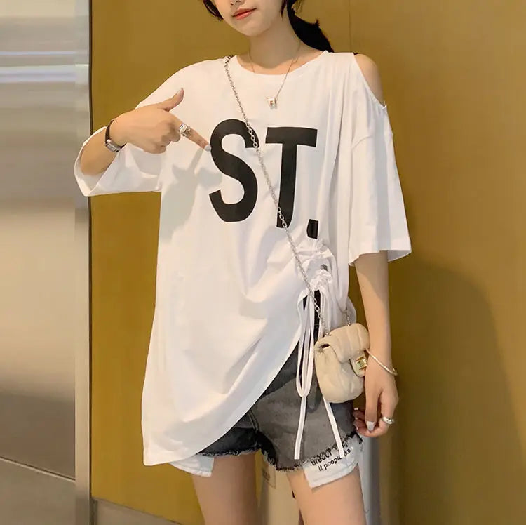 Pink Korean Casual Midi Loose White Women T-shirt Summer Short Sleeve Fashion Pulovers Elegant Graphic T Shirt Clothes Tops