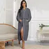 rongtai Women’s Flannel Bathrobe, Soft Warm Fleece Robe with Belt, Full-Length Winter Sleepwear, Long Sleeve V-Neck House Robe
