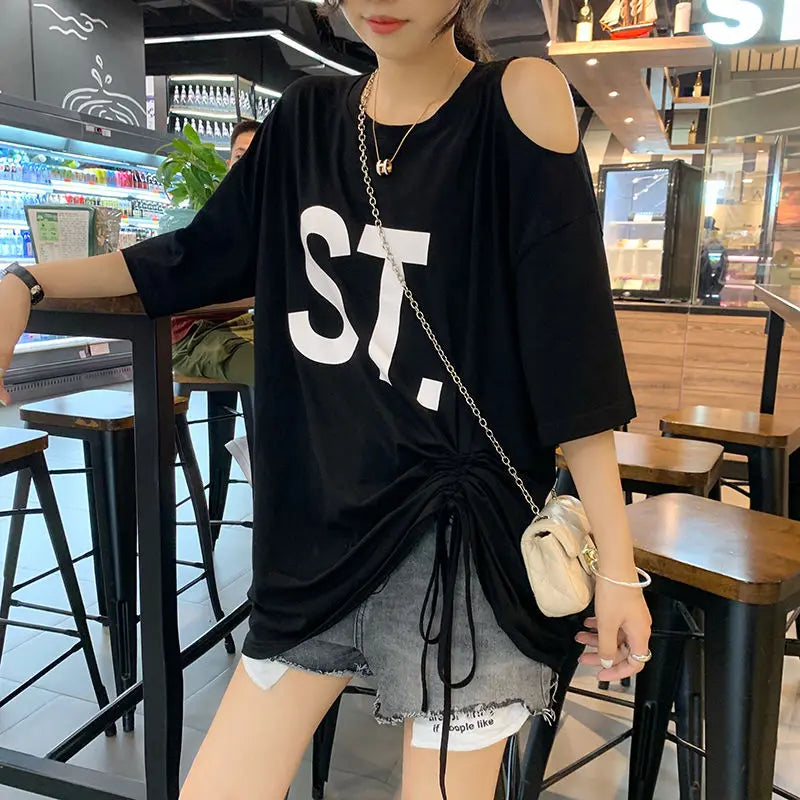 Pink Korean Casual Midi Loose White Women T-shirt Summer Short Sleeve Fashion Pulovers Elegant Graphic T Shirt Clothes Tops