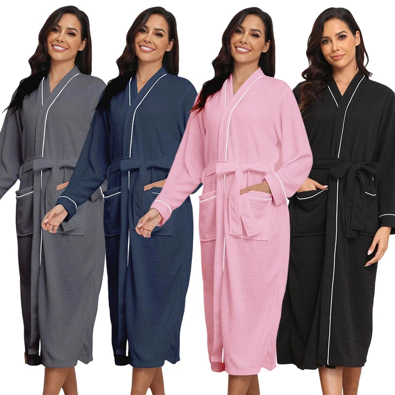 rongtai Women’s Flannel Bathrobe, Soft Warm Fleece Robe with Belt, Full-Length Winter Sleepwear, Long Sleeve V-Neck House Robe