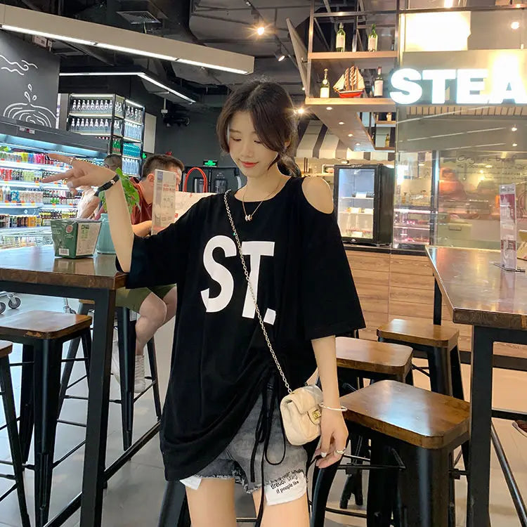 Pink Korean Casual Midi Loose White Women T-shirt Summer Short Sleeve Fashion Pulovers Elegant Graphic T Shirt Clothes Tops