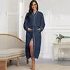 rongtai Women’s Flannel Bathrobe, Soft Warm Fleece Robe with Belt, Full-Length Winter Sleepwear, Long Sleeve V-Neck House Robe