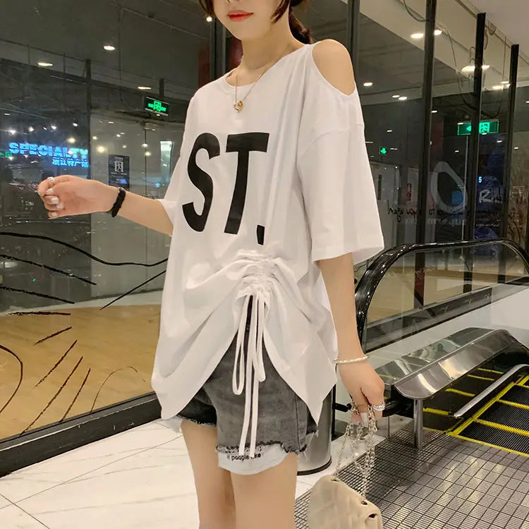 Pink Korean Casual Midi Loose White Women T-shirt Summer Short Sleeve Fashion Pulovers Elegant Graphic T Shirt Clothes Tops