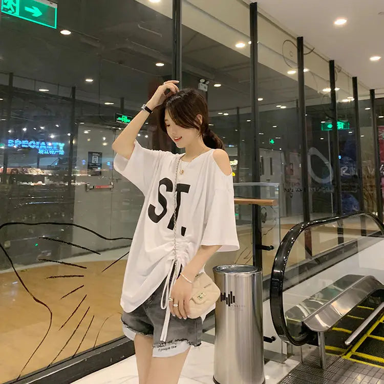 Pink Korean Casual Midi Loose White Women T-shirt Summer Short Sleeve Fashion Pulovers Elegant Graphic T Shirt Clothes Tops