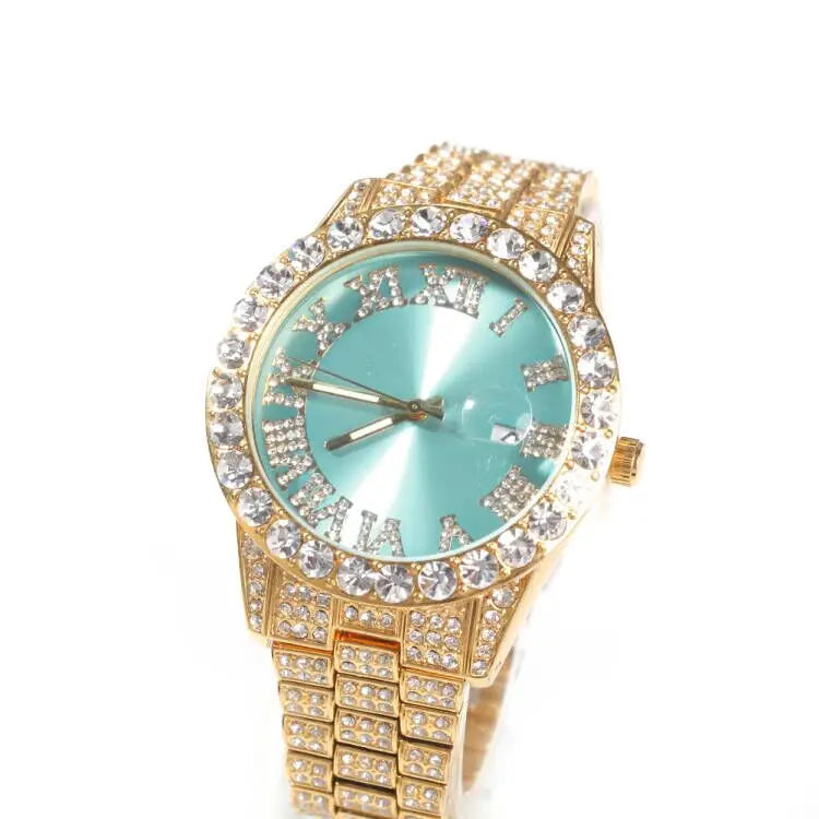 Iced Out Baby Pink Women Watches Bling Watch with Purple Dial Bling Bling Hip Hop Watch for Men Dropshipping