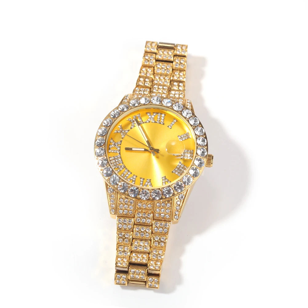 Iced Out Baby Pink Women Watches Bling Watch with Purple Dial Bling Bling Hip Hop Watch for Men Dropshipping