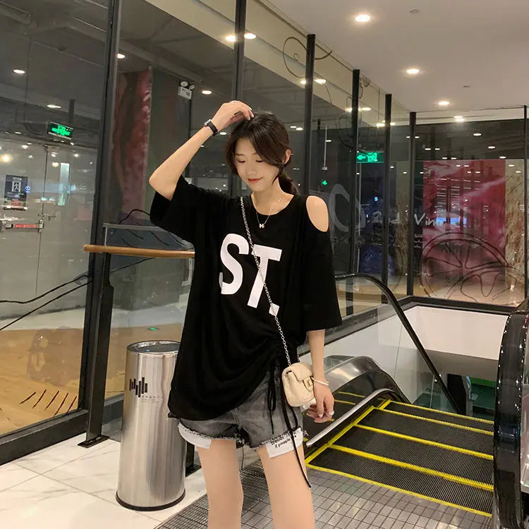 Pink Korean Casual Midi Loose White Women T-shirt Summer Short Sleeve Fashion Pulovers Elegant Graphic T Shirt Clothes Tops