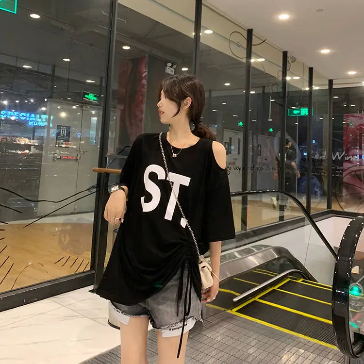 Pink Korean Casual Midi Loose White Women T-shirt Summer Short Sleeve Fashion Pulovers Elegant Graphic T Shirt Clothes Tops