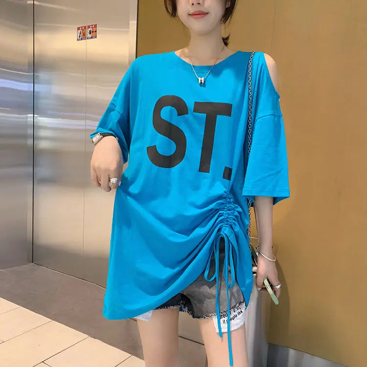 Pink Korean Casual Midi Loose White Women T-shirt Summer Short Sleeve Fashion Pulovers Elegant Graphic T Shirt Clothes Tops