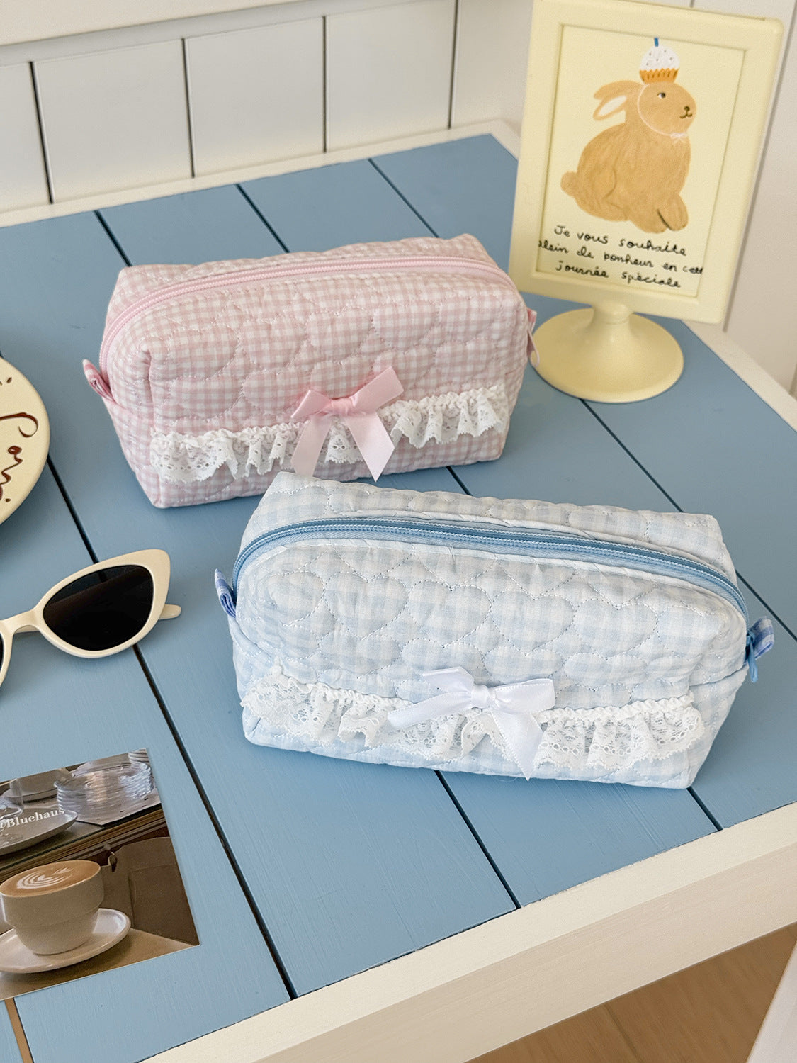 Pink Rose Sweetheart Cosmetic  Storage Bag Aesthetic Cute Lace Trim Makeup Pouch Large Capacity Vintage Cosmetic Organizer Bags