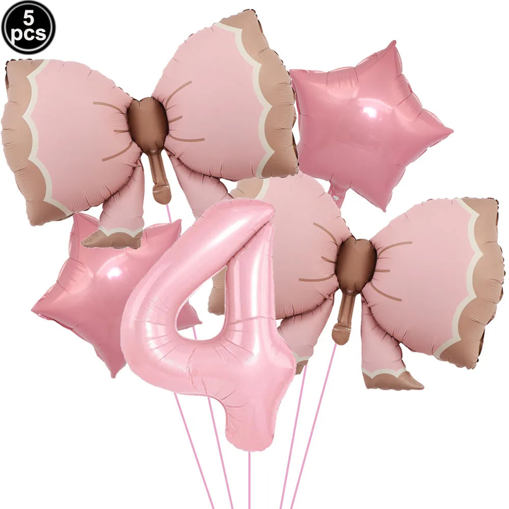 Pink Bow Birthday Party Decorations Girls Birthday Decor Banner Balloons Bow Napinks Plate Cup Pink Bow Theme Tableware Supplies