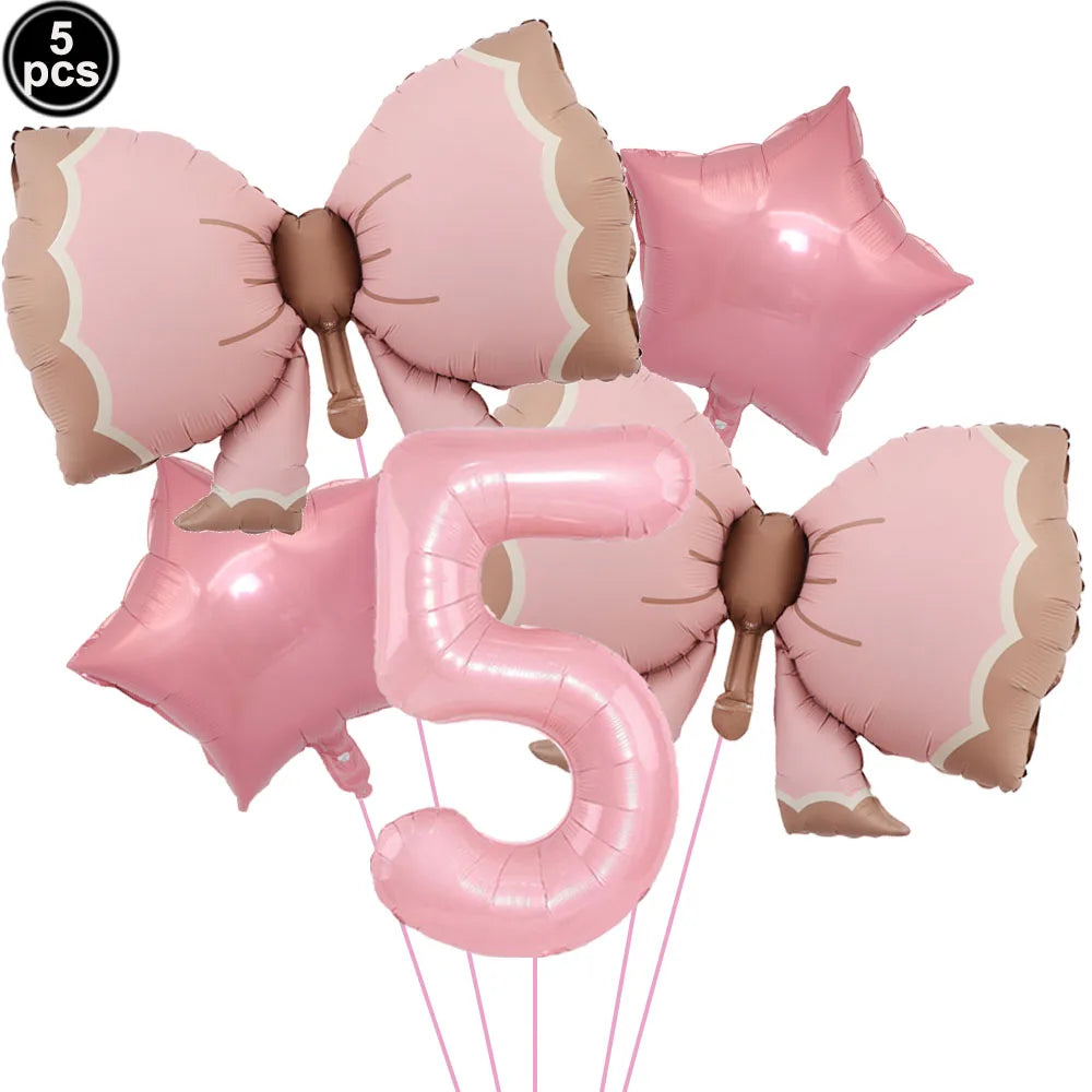 Pink Bow Birthday Party Decorations Girls Birthday Decor Banner Balloons Bow Napinks Plate Cup Pink Bow Theme Tableware Supplies