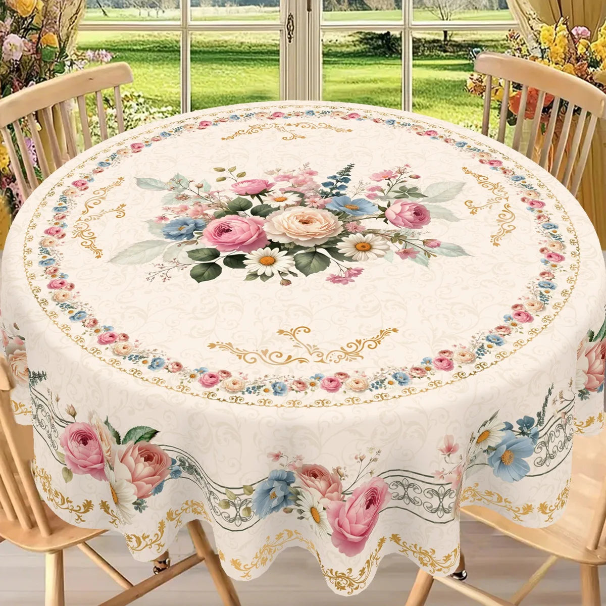 Pink Roses Table Cloth Colorful Floral Polyester Table Cover for Wedding Picnic Table Decor Spring Summer Hloiday Party Supplies