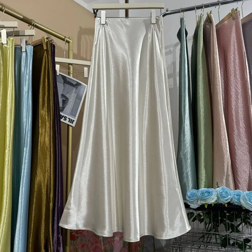 19 Colors 2026 New In Women Spring Summer Gloss Satin Long Skirts Female Fashion Elegant High Waist Faldas