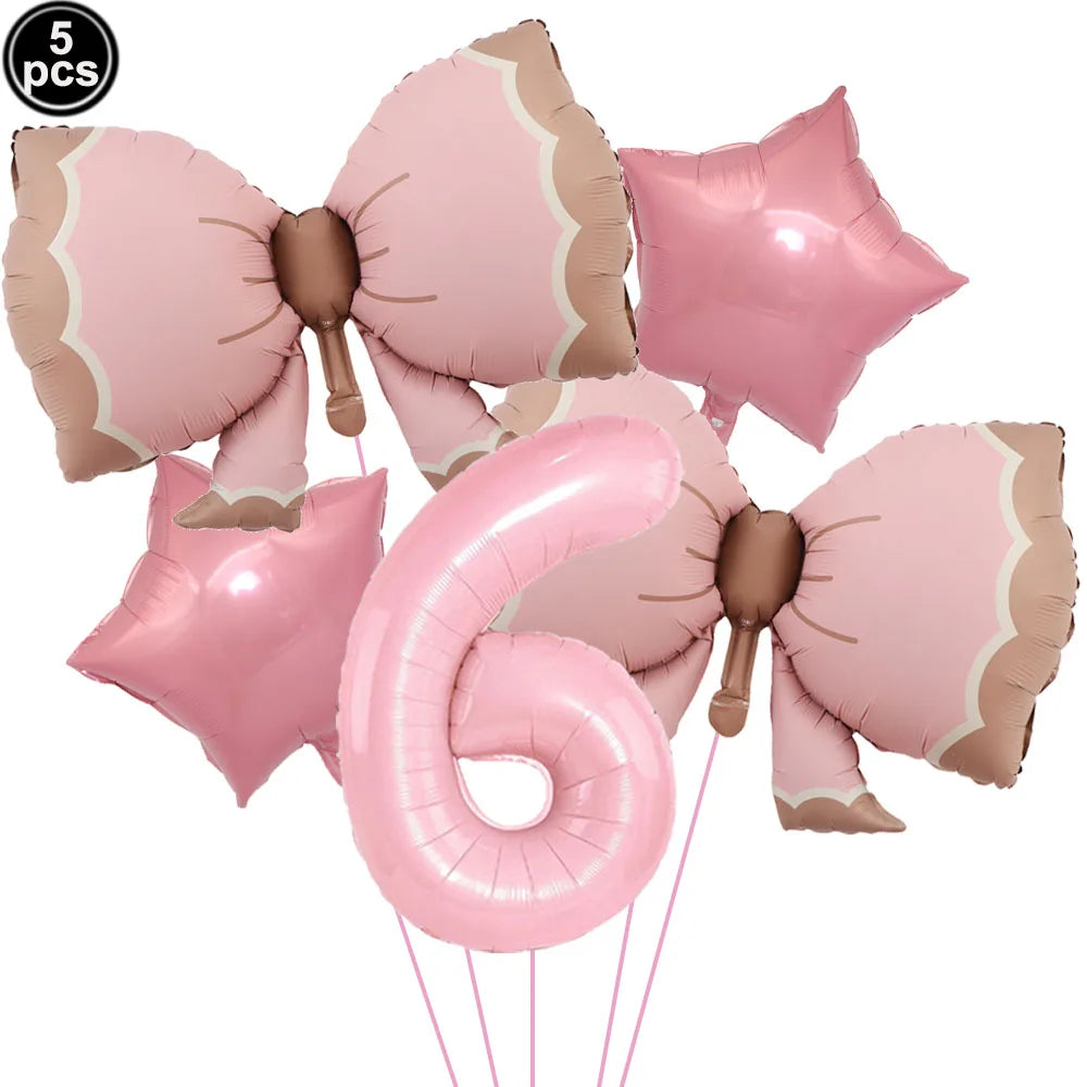 Pink Bow Birthday Party Decorations Girls Birthday Decor Banner Balloons Bow Napinks Plate Cup Pink Bow Theme Tableware Supplies