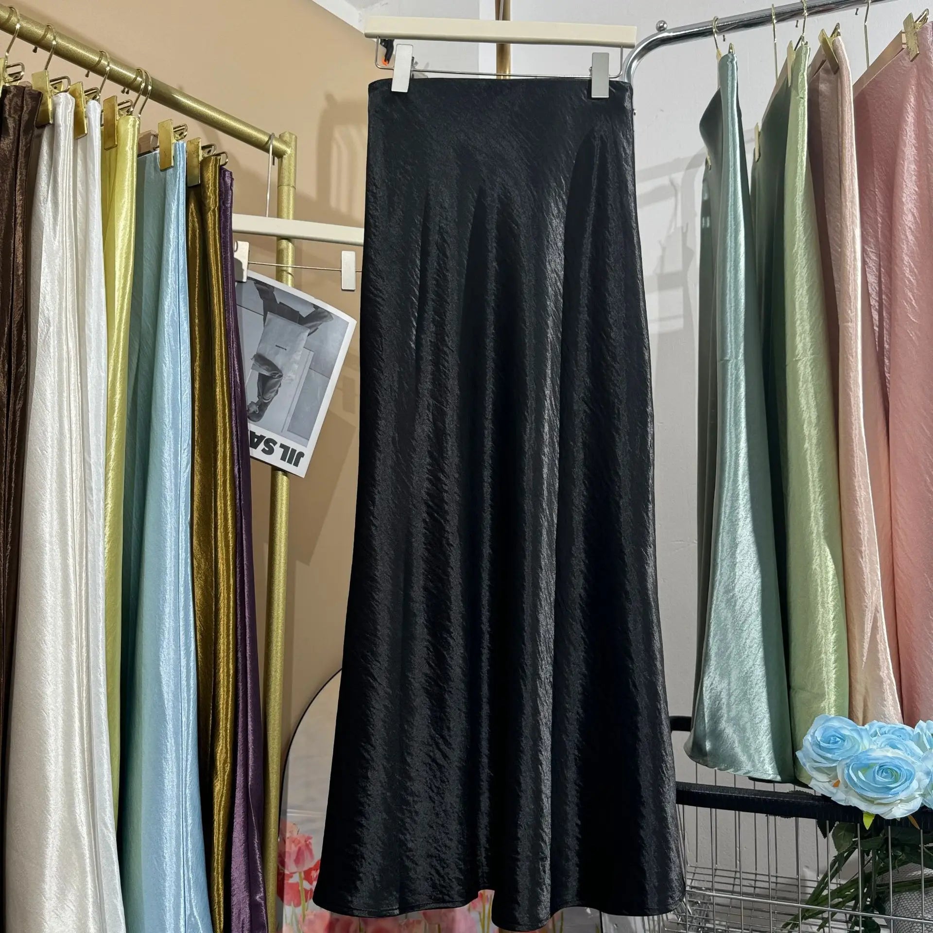 19 Colors 2026 New In Women Spring Summer Gloss Satin Long Skirts Female Fashion Elegant High Waist Faldas
