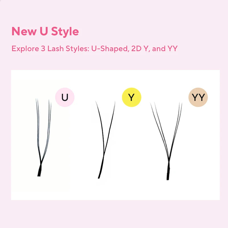 DIYDAY U-Shaped YY Eyelash Extensions, Premium PBT False Mink Individual Lashes, C/D Curl 9–15mm, Soft Natural Look, 12 Rows per Tray, Matte Black