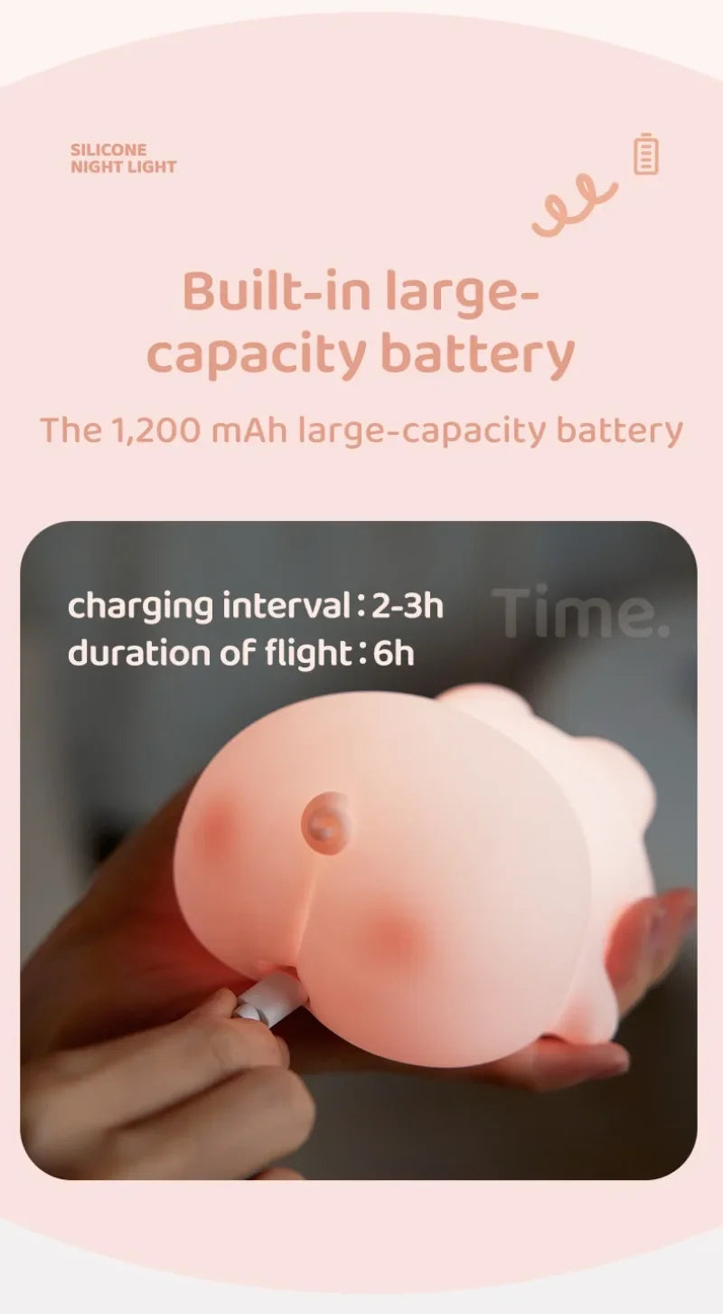 Pink Piggy Night Light Cute Silicone Night Light LED Pat Lamp Room Decoration USB Charging Indoor Atmosphere Lamp Children Gift