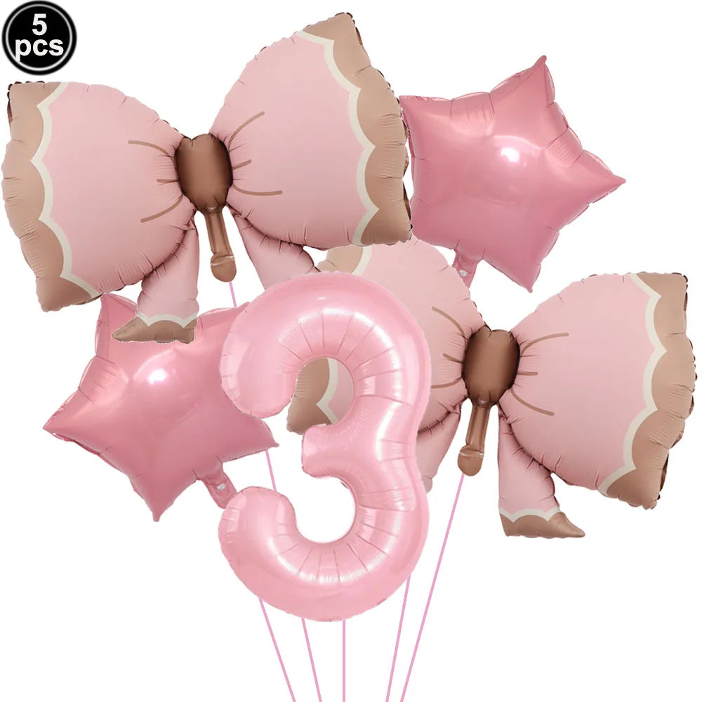 Pink Bow Birthday Party Decorations Girls Birthday Decor Banner Balloons Bow Napinks Plate Cup Pink Bow Theme Tableware Supplies