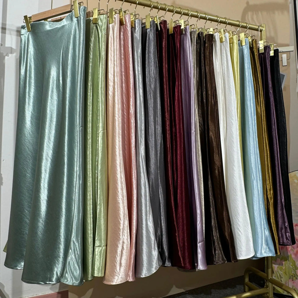 19 Colors 2026 New In Women Spring Summer Gloss Satin Long Skirts Female Fashion Elegant High Waist Faldas