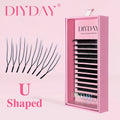 DIYDAY U-Shaped YY Eyelash Extensions, Premium PBT False Mink Individual Lashes, C/D Curl 9–15mm, Soft Natural Look, 12 Rows per Tray, Matte Black