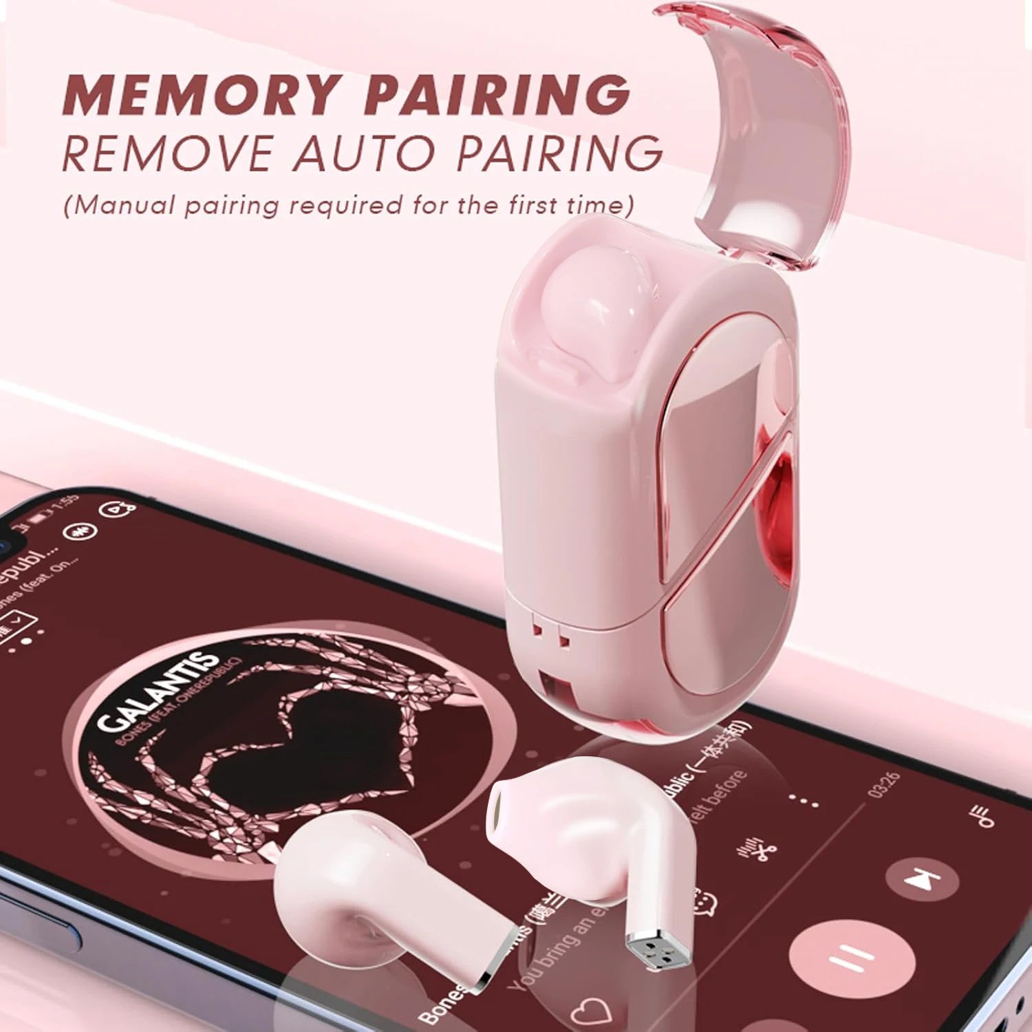 Pink Heart Wireless Earbuds for Girls Cute Small Earphones Hifi Stereo Sound Bluetooth Headsets Touch Control Gaming Handphones