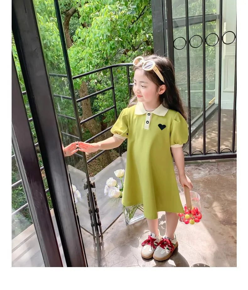 2027 Baby Pink Dress Clothes Summer Short Sleeves Green Dress Clothing Fashion Kids Girls Princess Dresses