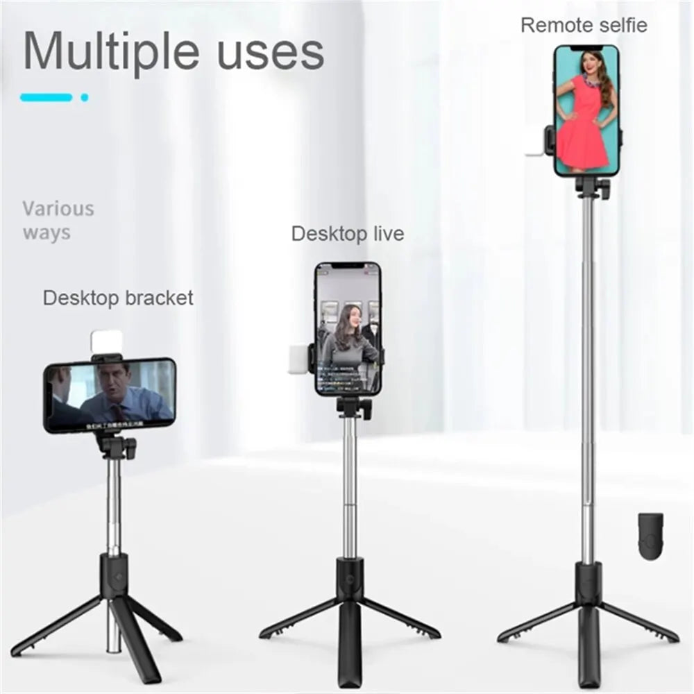 AILEHKUO R1 Bluetooth Selfie Stick Tripod with Fill Light, Extendable 30" Phone Stand, Wireless Remote Control, Foldable Stainless Steel Selfie Stick for iPhone &amp; Android