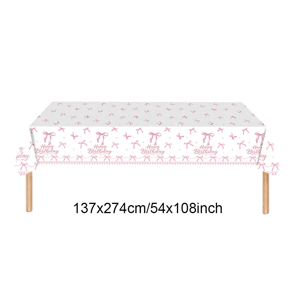 Pink Bow Birthday Party Decorations Girls Birthday Decor Banner Balloons Bow Napinks Plate Cup Pink Bow Theme Tableware Supplies
